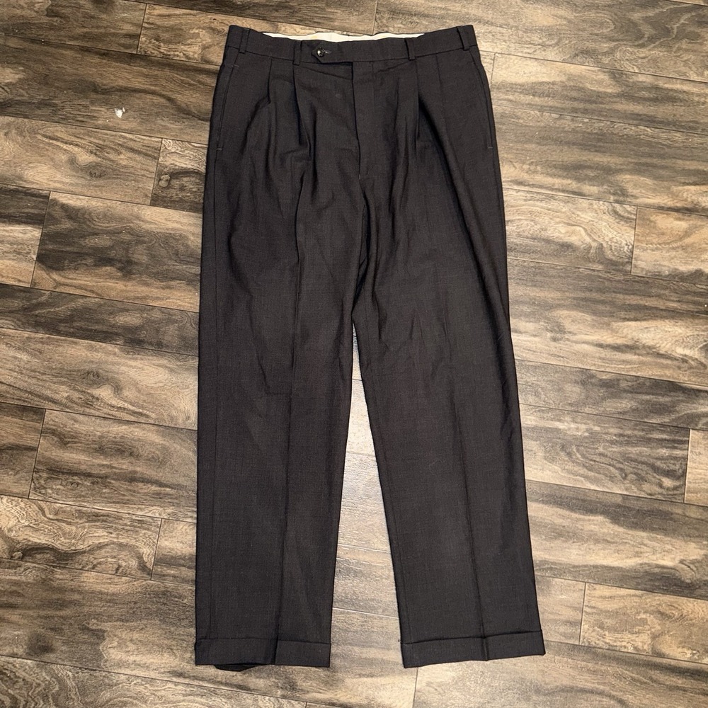 Brooks Brothers Brooksease Wool Blend Pleated Dress Pants Men's 36x32 Dark Grey